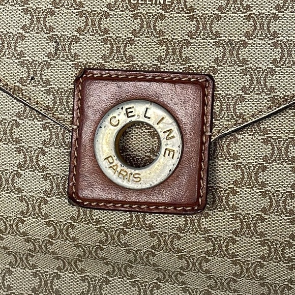 Vintage Celine Macadam Envelope Flap Clutch Wristlet Bag Tan Brown - Picture 4 of 17